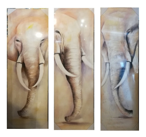 Cuadros De Elefantes Pintados Al Oleo S/lienzo 150x50cm!