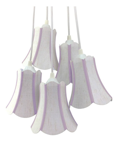 Lustre Pendente Luminária Tecido Linho Detalhe Em Lilás Cor Lilás/Branco 110V/220V (Bivolt)