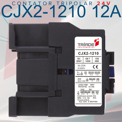 Contator Tripolar 12a Cjx2-1210 50/60 Hz