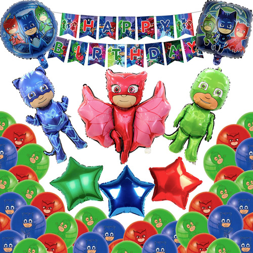 49pz Set Globos Pj Masks Heroes En Pijama Kit Decoracion
