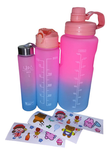  Botellas De Agua 3 En 1 + Stickers 