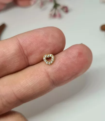 Piercing Tragus Orelha Coração Vazado Pedra Zircônia - RaraSteel