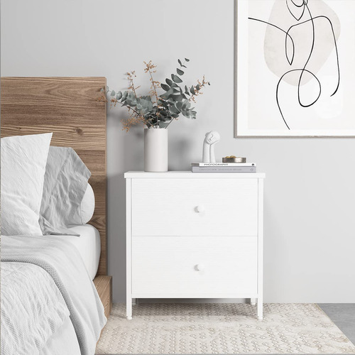 Boluo Mesita De Noche Blanca Con 2 Cajones Para Dormitorio