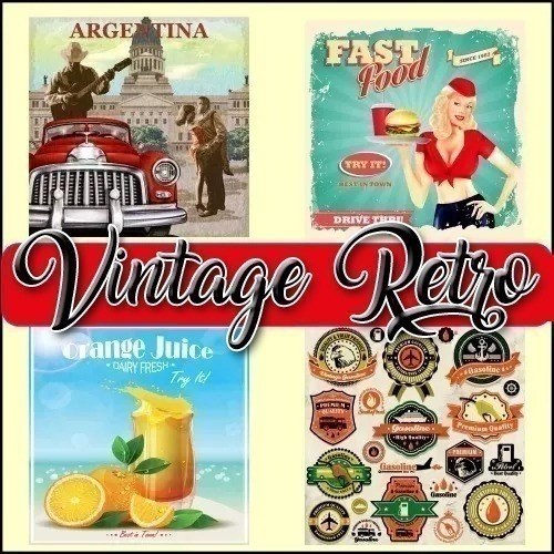 Colección De Vectores Vintage Retro Para Illustrator Eps, Ai