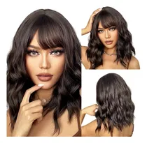 Comprar Peruca Wig Ondulada Curta Corte Repicado Castanho + Wig Cap