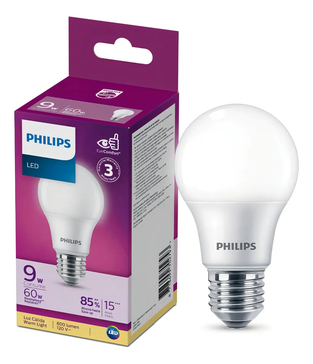 Bombillo Led 9w Luz Calida 3000k 800 Lm E27 Philips