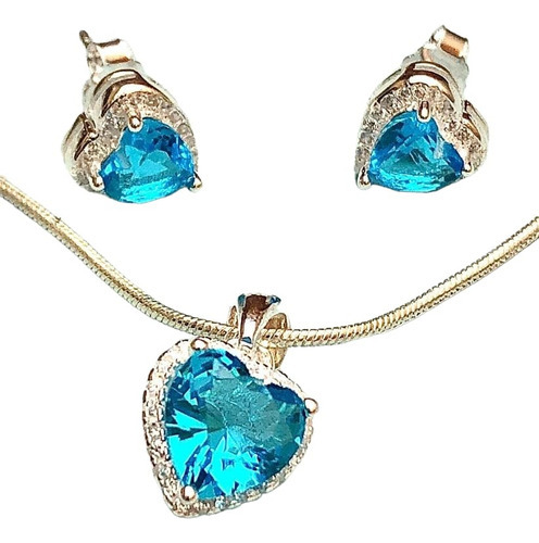 Conjunto Plata 925 Corazón Cubic Agua Marina Conpl464 Ita 