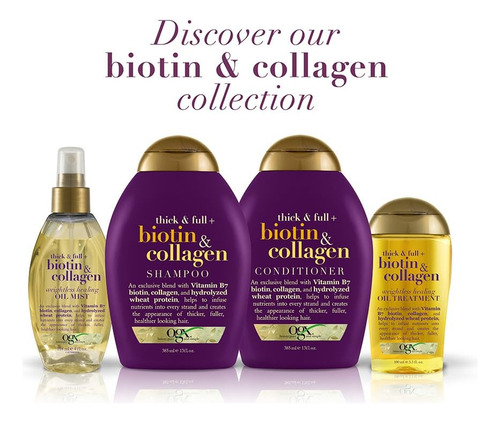 Shampoo Ogx Grosso E Completo + Biotina E Colágeno, 13 Onças