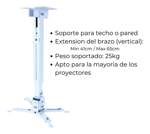 Imagen 6 de 10 de Soporte Proyector Techo Pared Extensible Regulable