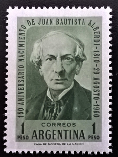 Argentina, Sello Gj 1187 Alberdi Error Solapa 60 Mint L13746