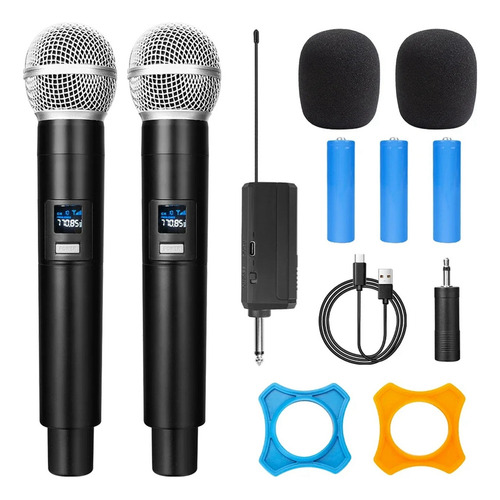 Microfone Dinâmico Vhf Portátil Duplo Sem Fio Karaokê Mi-fs