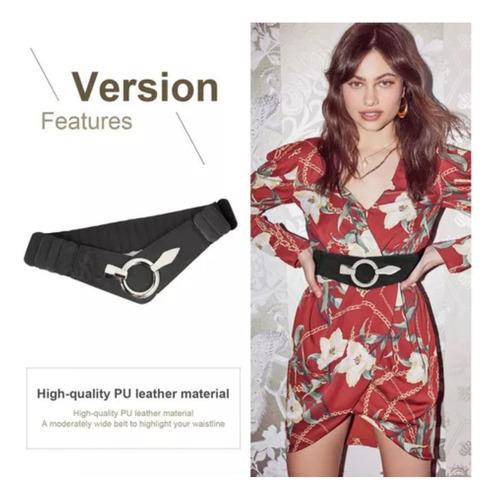 Cinturón Ancho Elástico De Cuero Pu Para Mujer De Moda Para