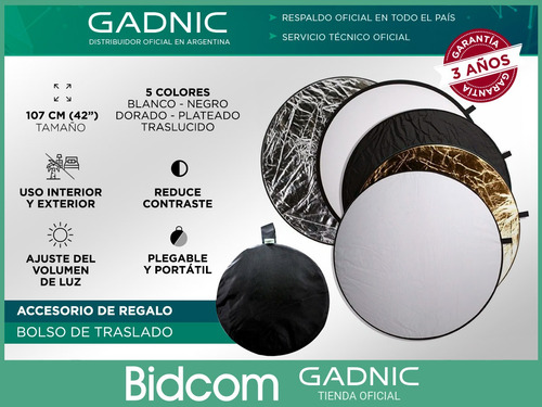 Kit Pantalla Reflectora Gadnic 5en1 107cm Rebote + Bolso