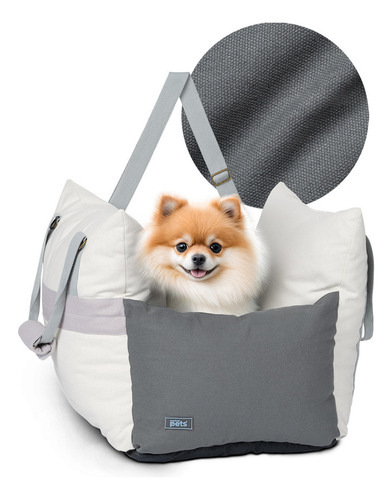 Asiento De Coche Para Perro Transportadora Automóvil Asiento De Seguridad Viaje Mascotas Esquimal Pets Gris Hueso 47x53x44cm