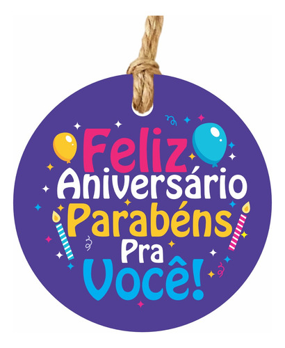 Tag Feliz Aniversário Parabéns Pra Você Azul Com 50un