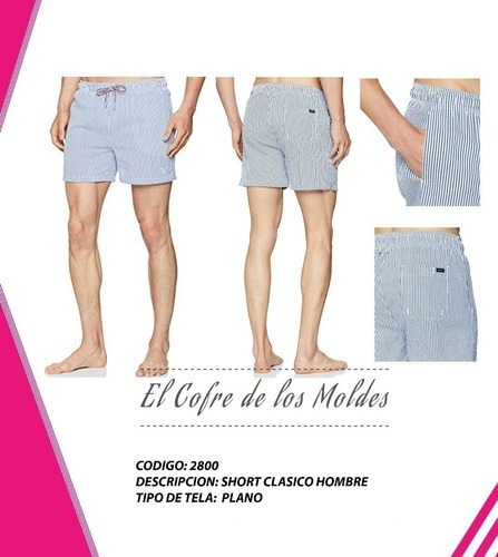 Molde  Short Malla Hombre,patron Pack Talles S Al 6xl