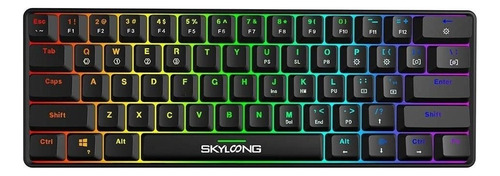 Teclado gamer inalámbrico Skyloong GK61 QWERTY Gateron Brown inglés US color negro con luz RGB