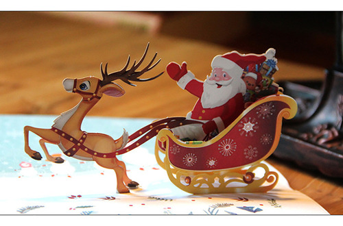 Tarjeta Up Santa Claus Christmas Deer Holiday Merry Christma