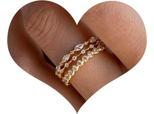 3 Anillos De Oro Apilables Para Mujer, Anillo Chapado En Oro