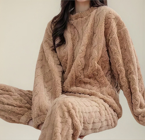 Conjunto Pijama Plush Lana Trenzado Invierno Mujer