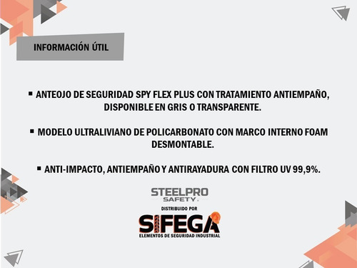 Imagen 3 de 4 de Anteojos De Seguridad Spy Flex Plus Af Steelpro