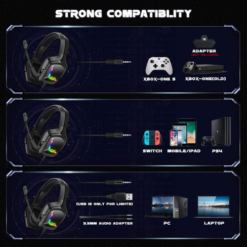 Audífonos gamer Onikuma K20 negro con luz rgb LED