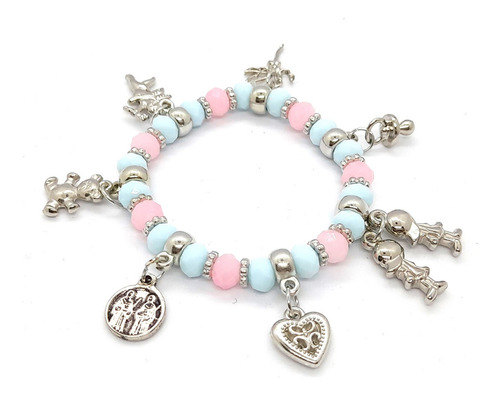 Pulseira São Cosme E Damião Azul E Rosa Claros Ajustável
