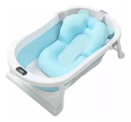 BAÑERA PARA BEBE PLEGABLE CON COJIN Y TERMOMETRO AZUL