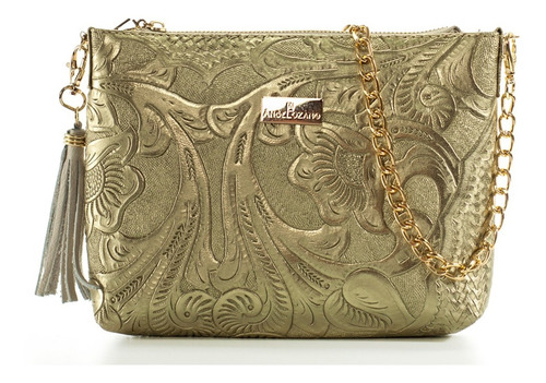 Imagen 1 de 5 de Bolso Arena Oro Piel Cincelado Artesanal Bolsa Envío Gratis
