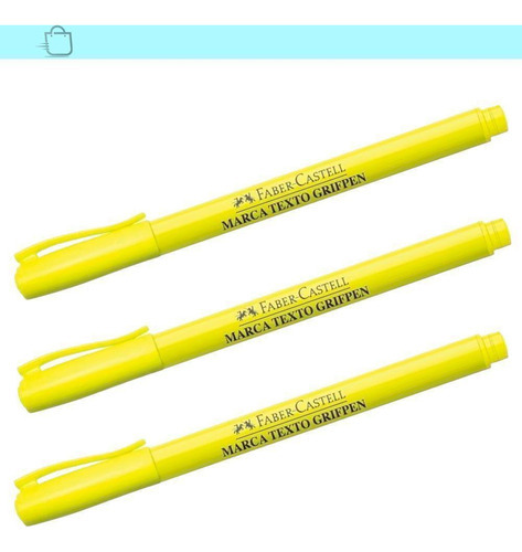 3 Canetas Pincel Marca Texto Amarelo Faber Castell Grif Pen Kit 3 amarelas