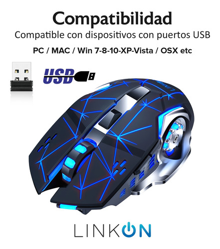 Imagen 3 de 10 de Kit Set Gamer Teclado Led + Mouse Inalambrico Usb Recargable
