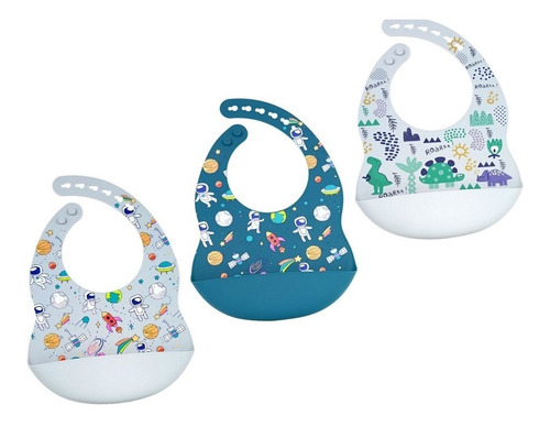 Baberos Bebes Suaves De Silicón Niños Set 3 Pzas