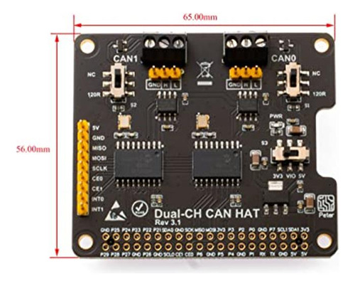 Xicoolee Dual-ch,can Bus Expansion Hat Para Raspberry Pi,