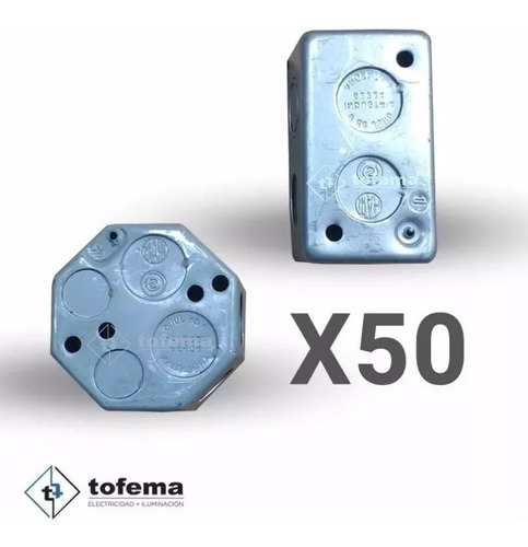 Imagen 1 de 4 de Cajas Rectangular / Octogonal De Chapa Combo X50 - Tofema.