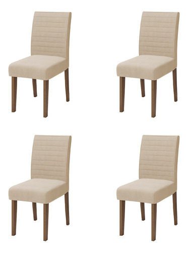 Conjunto 4 Cadeiras Estofada Sala De Jantar Onix Creta Areia Estrutura Da Cadeira Cedro