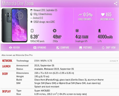 Imagen 4 de 5 de Motorola Moto One Zoom/128gb,48mp/25f/huella.homologado
