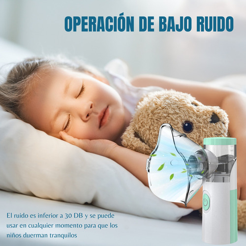 Nebulizador Malla Ultrasónica Incluye Mascarillas Y Boquilla Color Blanco/menta