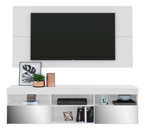 Rack C/ Painel E Suporte Tv 65  Flórida Multimóveis V3139 Cor Branco