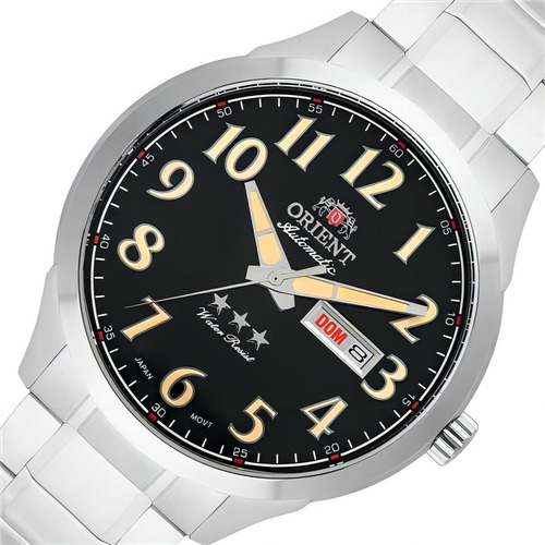 Relógio Orient Prata Masculino 469ss074f P2sx Correia PR Bisel Prateado Fundo Preto