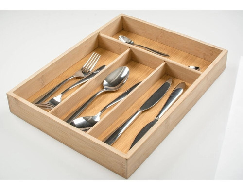 Imagem 1 de 6 de Porta Talheres Retangular Em Bambu C/ 4 Divisórias Clink