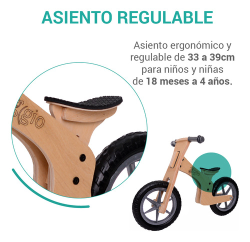 Bicicleta De Inicio De Madera Gio Clásica, Sin Pedales Turquesa