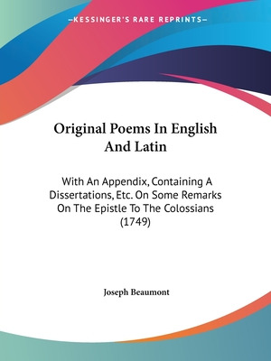 Libro Original Poems In English And Latin: With An Append...