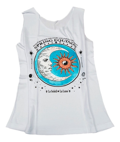 Musculosa Rock Le Soleil Y La Lune Algodon Blanca Lupe Store