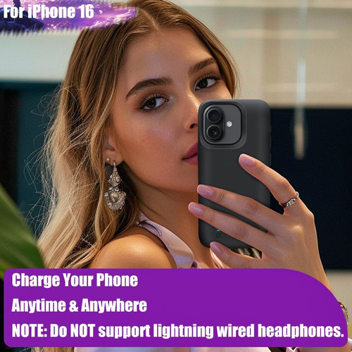 Funda De Batería Para iPhone 16, 5000 Mah Recargable Extendi