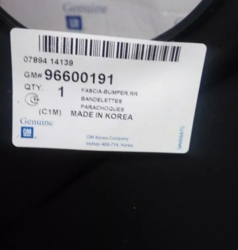 Parachoque Trasero Spark Original Gm 100% Nro: 96600191