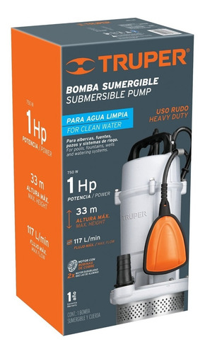 Imagen 4 de 6 de Bomba Sumergible Agua Limpia 1 Hp Uso Rudo Truper 15003