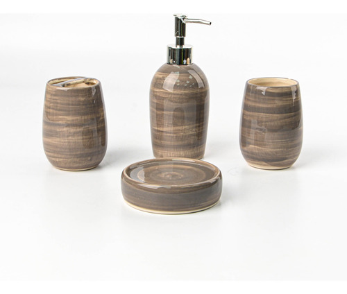 Set X4 De Baño Ceramica Brillante Marron Redondo 