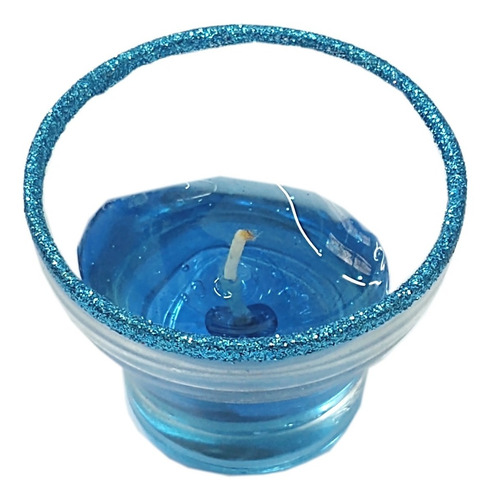 Vela Aromatica Mini Vaso Castiçal Vidro C/ Glitter Azul