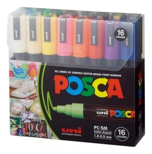 Xinnuo Uni Posca Pc-5m Punta Media De 16 Colores Originales