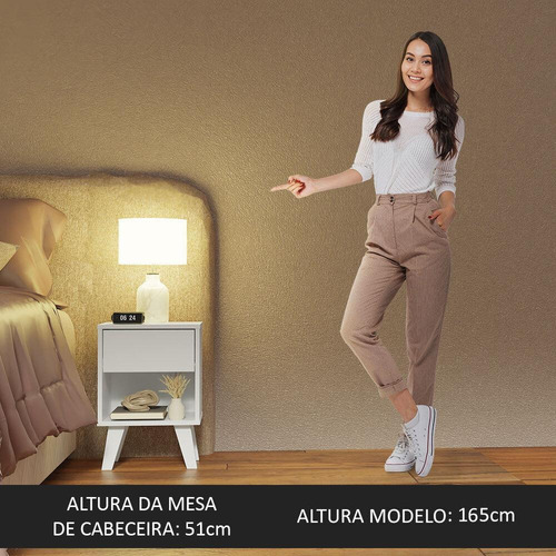Mesa De Cabeceira Branca Madesa Com 1 Gaveta Cor Branco 323509